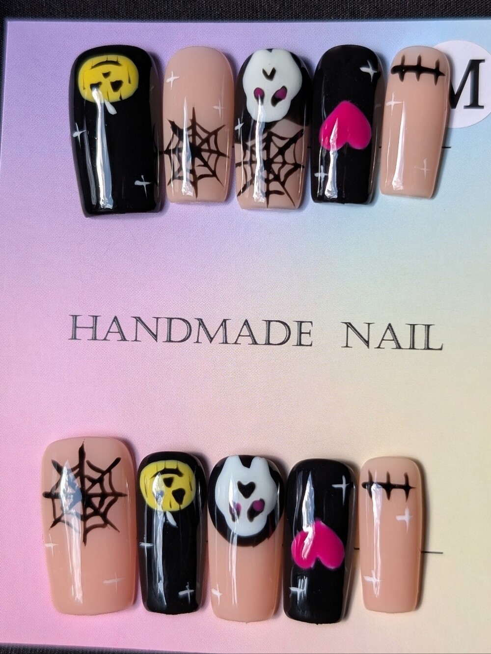 ❤️ 10pc Handmade Coffin Square Halloween Press-On Premium Nails Medium 2.5 #23